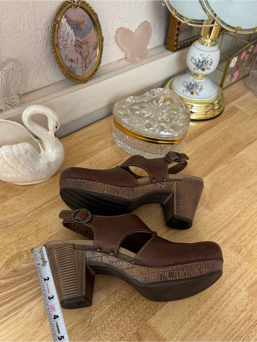 Dansko Brown Leather Platform Clogs EU 37 Y2K Boho Chunky Heeled Sandals - Picture 8 of 15